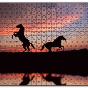 Cakapuzzle Günbatımında Kızıl Gökler ve Bir Çift At Mdf 120 Parça Puzzle