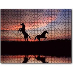 Cakapuzzle Günbatımında Kızıl Gökler ve Bir Çift At Mdf 255 Parça Puzzle
