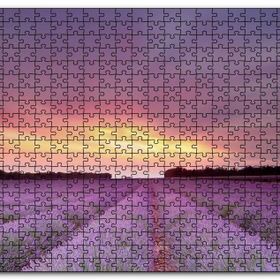 Cakapuzzle Günbatımında Lavanta Tarlaları ve Kızıl Gökler Mdf 1000 Parça Puzzle