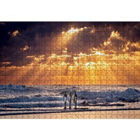 Cakapuzzle Günbatımında Okyanus ve Sahilde Sörfçüler Mdf 500 Parça Puzzle