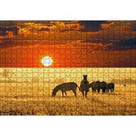 Cakapuzzle Günbatımında Savanada Zebralar 120 Parça Ahşap Puzzle