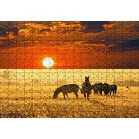 Cakapuzzle Günbatımında Savanada Zebralar 120 Parça Ahşap Puzzle