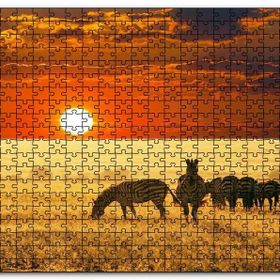 Cakapuzzle Günbatımında Savanada Zebralar Mdf 255 Parça Puzzle