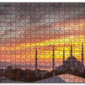 Cakapuzzle Günbatımında Sultanahmet Camii ve Kızıl Bulutlar Mdf 1000 Parça Puzzle
