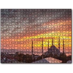 Cakapuzzle Günbatımında Sultanahmet Camii ve Kızıl Bulutlar Mdf 1000 Parça Puzzle