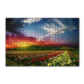 Cakapuzzle Günbatımında Tepeler ve Rengarenk Çiçekler 120 Parça Ahşap Puzzle
