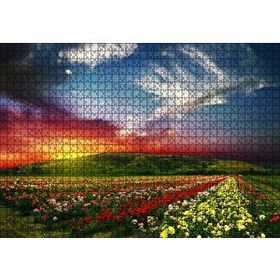 Cakapuzzle Günbatımında Tepeler ve Rengarenk Çiçekler 120 Parça Ahşap Puzzle