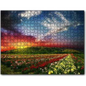 Cakapuzzle Günbatımında Tepeler ve Rengarenk Çiçekler Mdf 120 Parça Puzzle
