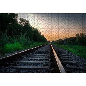 Cakapuzzle Günbatımında Tren Rayları ve Turuncu Gökler 120 Parça Ahşap Puzzle