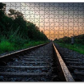 Cakapuzzle Günbatımında Tren Rayları ve Turuncu Gökler Mdf 255 Parça Puzzle