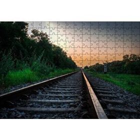 Cakapuzzle Günbatımında Tren Rayları ve Turuncu Gökler Mdf 255 Parça Puzzle