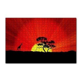 Cakapuzzle Günbatımında Yalnız Ağaç ve Zürafa 120 Parça Ahşap Puzzle