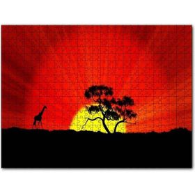 Cakapuzzle Günbatımında Yalnız Ağaç ve Zürafa Mdf 1000 Parça Puzzle