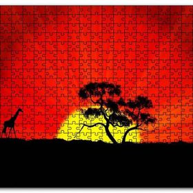 Cakapuzzle Günbatımında Yalnız Ağaç ve Zürafa Mdf 255 Parça Puzzle