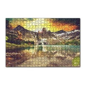 Cakapuzzle Gündoğumu Tapınak ve Göl Manzarası 120 Parça Ahşap Puzzle