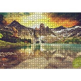 Cakapuzzle Gündoğumu Tapınak ve Göl Manzarası 120 Parça Ahşap Puzzle