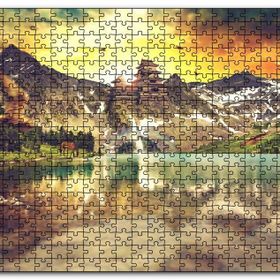 Cakapuzzle Gündoğumu Tapınak ve Göl Manzarası Mdf 120 Parça Puzzle