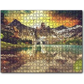 Cakapuzzle Gündoğumu Tapınak ve Göl Manzarası Mdf 120 Parça Puzzle