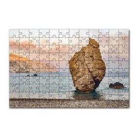 Cakapuzzle Gündoğumunda Issız Kumsal ve Yalnız Kaya Yapboz MDF Puzzle