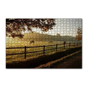 Cakapuzzle Gündoğumunda Sisler ve Otlayan Atlar 120 Parça Ahşap Puzzle