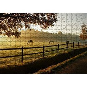 Cakapuzzle Gündoğumunda Sisler ve Otlayan Atlar 120 Parça Ahşap Puzzle