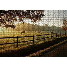 Cakapuzzle Gündoğumunda Sisler ve Otlayan Atlar 120 Parça Ahşap Puzzle