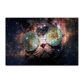 Cakapuzzle Güneş Gözlüklü Kedi ve Galaksiler 120 Parça Ahşap Puzzle
