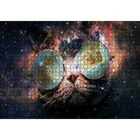 Cakapuzzle Güneş Gözlüklü Kedi ve Galaksiler 120 Parça Ahşap Puzzle