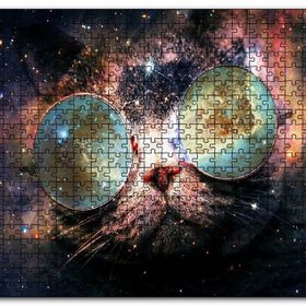 Cakapuzzle Güneş Gözlüklü Kedi ve Galaksiler Mdf 120 Parça Puzzle