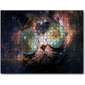 Cakapuzzle Güneş Gözlüklü Kedi ve Galaksiler Mdf 120 Parça Puzzle