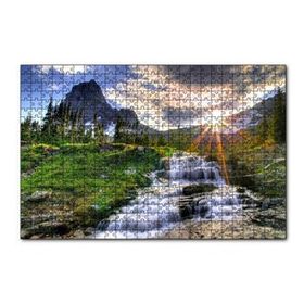 Cakapuzzle Güneş Işınları Karlı Dağ Irmak Orman Görseli Yapboz MDF Puzzle