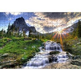 Cakapuzzle Güneş Işınları Karlı Dağ Irmak Orman Görseli Yapboz MDF Puzzle
