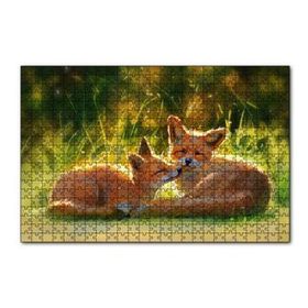 Cakapuzzle Güneşlenen İki Kızıl Tilki Görseli 120 Parça Ahşap Puzzle