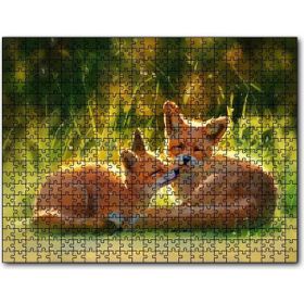 Cakapuzzle Güneşlenen İki Kızıl Tilki Görseli Mdf 1000 Parça Puzzle