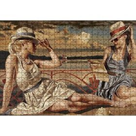 Cakapuzzle Güneşlenen ve Mektup Okuyan Kızlar 120 Parça Ahşap Puzzle