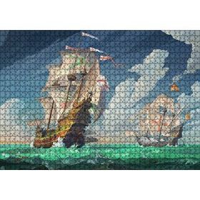 Cakapuzzle Haçlı Gemileri Dalgalı Deniz ve Bulutlu Gökler 120 Parça Ahşap Puzzle