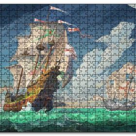 Cakapuzzle Haçlı Gemileri Dalgalı Deniz ve Bulutlu Gökler Mdf 120 Parça Puzzle