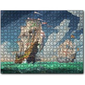 Cakapuzzle Haçlı Gemileri Dalgalı Deniz ve Bulutlu Gökler Mdf 120 Parça Puzzle