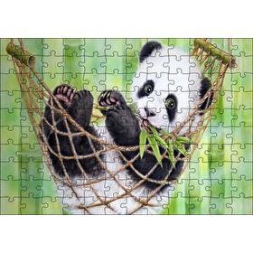 Cakapuzzle Hamakta Dinlenen Panda Dijital Çizim 120 Parça Ahşap Puzzle