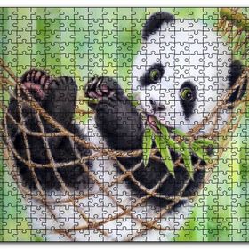 Cakapuzzle Hamakta Dinlenen Panda Dijital Çizim Mdf 120 Parça Puzzle