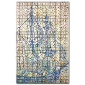 Cakapuzzle Haritada Mavi Yelkenli Gemi Figürü Görseli Ahşap 255 Parça Puzzle