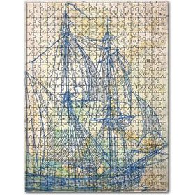 Cakapuzzle Haritada Mavi Yelkenli Gemi Figürü Görseli Ahşap 255 Parça Puzzle