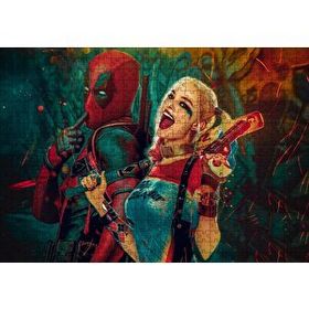Cakapuzzle Harley Quinn ve Spider Man Çizim Mdf 500 Parça Puzzle
