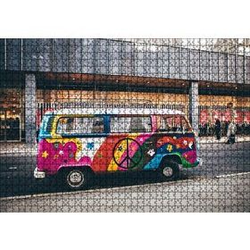 Cakapuzzle Hippi Tarzı Süslenmiş Volkswagen Minibüs 1000 Parça Puzzle