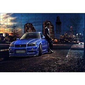 Cakapuzzle Hızlı ve Öfkeli Paul Walker Mavi Nissan 120 Parça Ahşap Puzzle