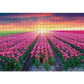 Cakapuzzle Hollanda Gündoğumunda Lale Tarlaları 120 Parça Ahşap Puzzle