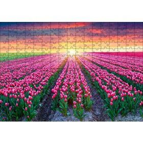 Cakapuzzle Hollanda Gündoğumunda Lale Tarlaları 120 Parça Ahşap Puzzle