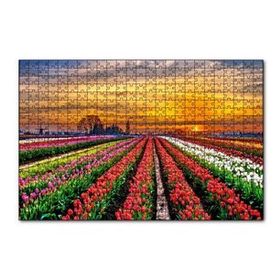 Cakapuzzle Hollandada Günbatımı ve Lale Tarlaları 120 Parça Ahşap Puzzle
