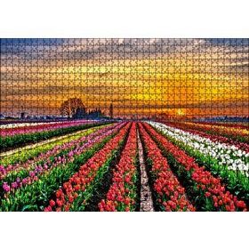 Cakapuzzle Hollandada Günbatımı ve Lale Tarlaları 120 Parça Ahşap Puzzle