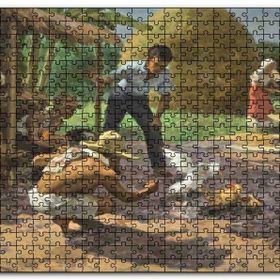 Cakapuzzle Horoz Dövüştüren Köylüler ve Saman Yığınları Mdf 255 Parça Puzzle